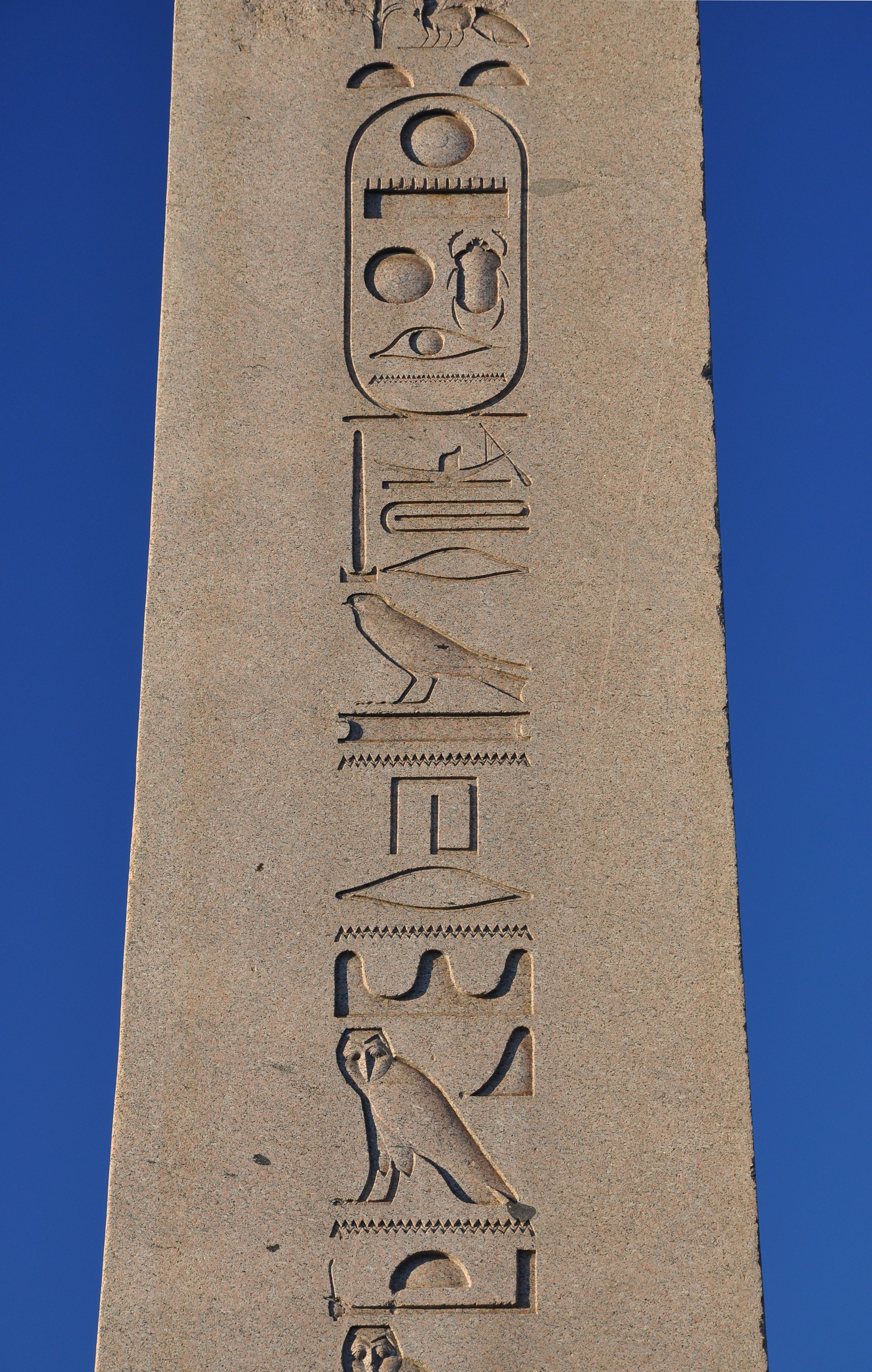 The hieroglyphs on the shaft of the Obelisk of Theodosius, cut in pink granite