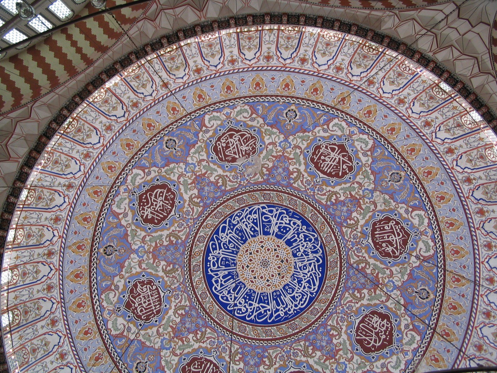 The painted dome of the Selimiye Mosque at Edirne, seen from directly below